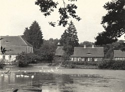 Blick auf den Teich mit Brauhaus und Kapelle in den 1930er Jahren